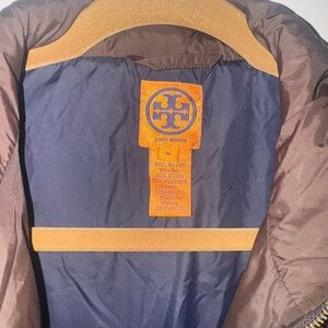 Tory Burch Brown Puffer Jacket with Textured Design